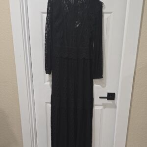 Johnny Was Black V-Neck Bishop Sleeve Gown